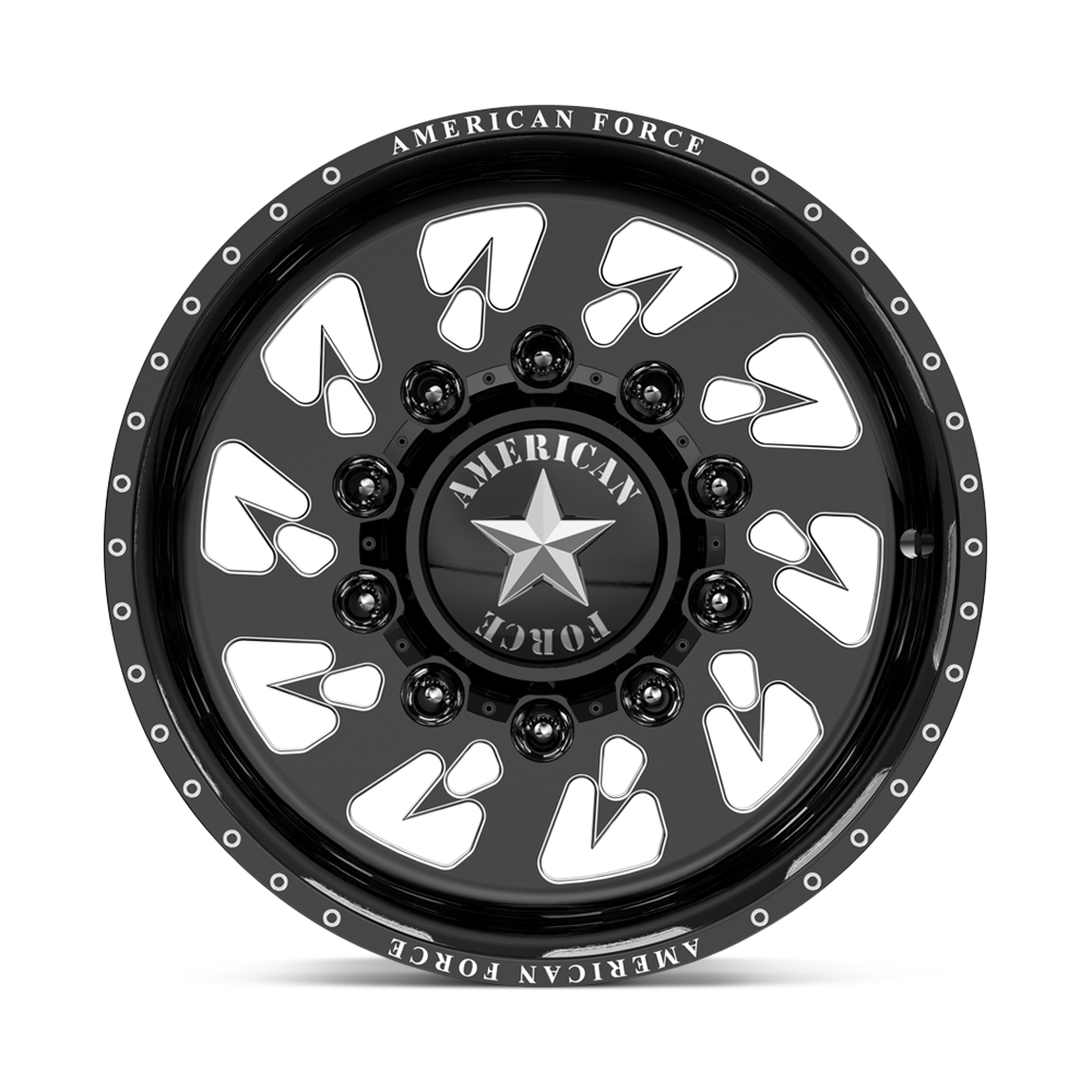 American Force Sideways SD forged wheels in gloss black milled finish, face view