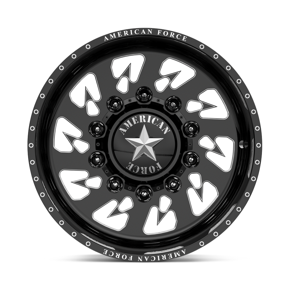 American Force Sideways SD forged wheels in gloss black milled finish, face view
