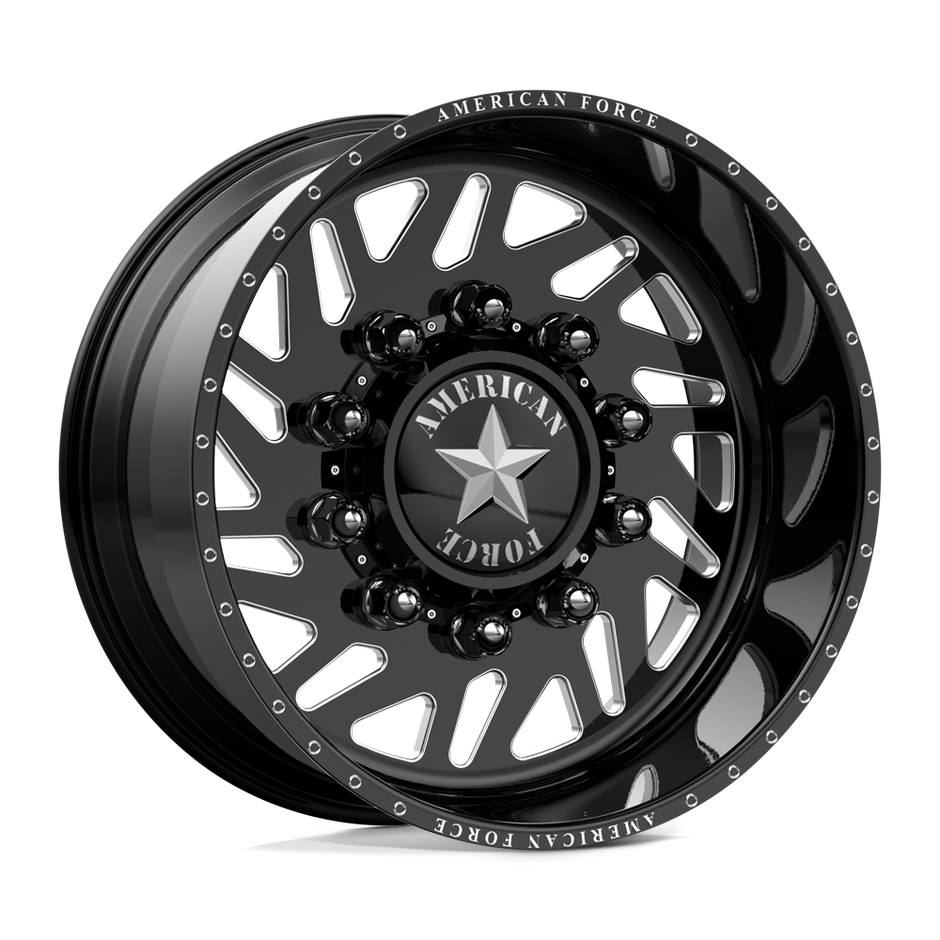 American Force Siege SD forged wheels in gloss black milled finish, three-quarter view