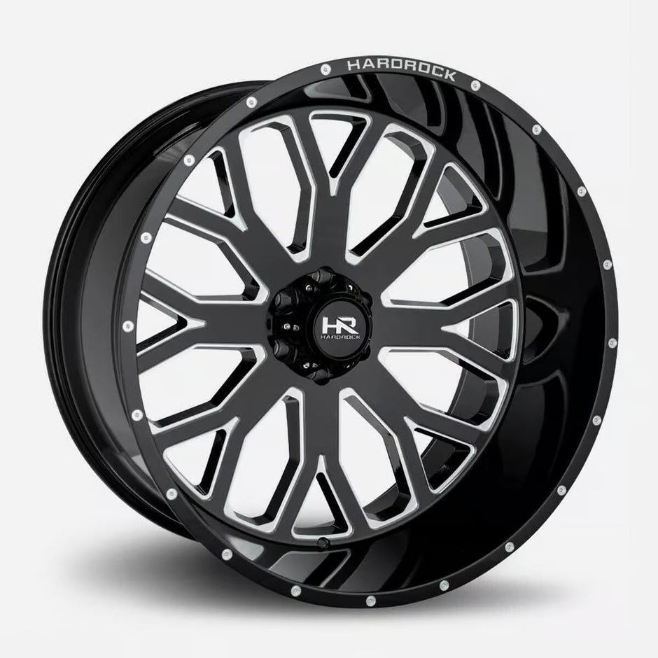 Hardrock Offroad Slammer Xposed 24x12 Gloss Black Milled -44mm ET 125.2mm CB 8x165.1 wheel
