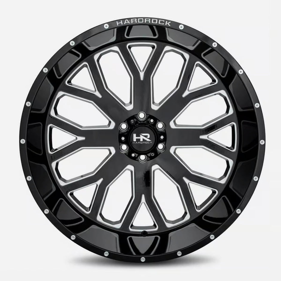 Hardrock Offroad Slammer Xposed 20x12 Gloss Black Milled -44mm ET 125.2mm CB 8x165.1 wheel