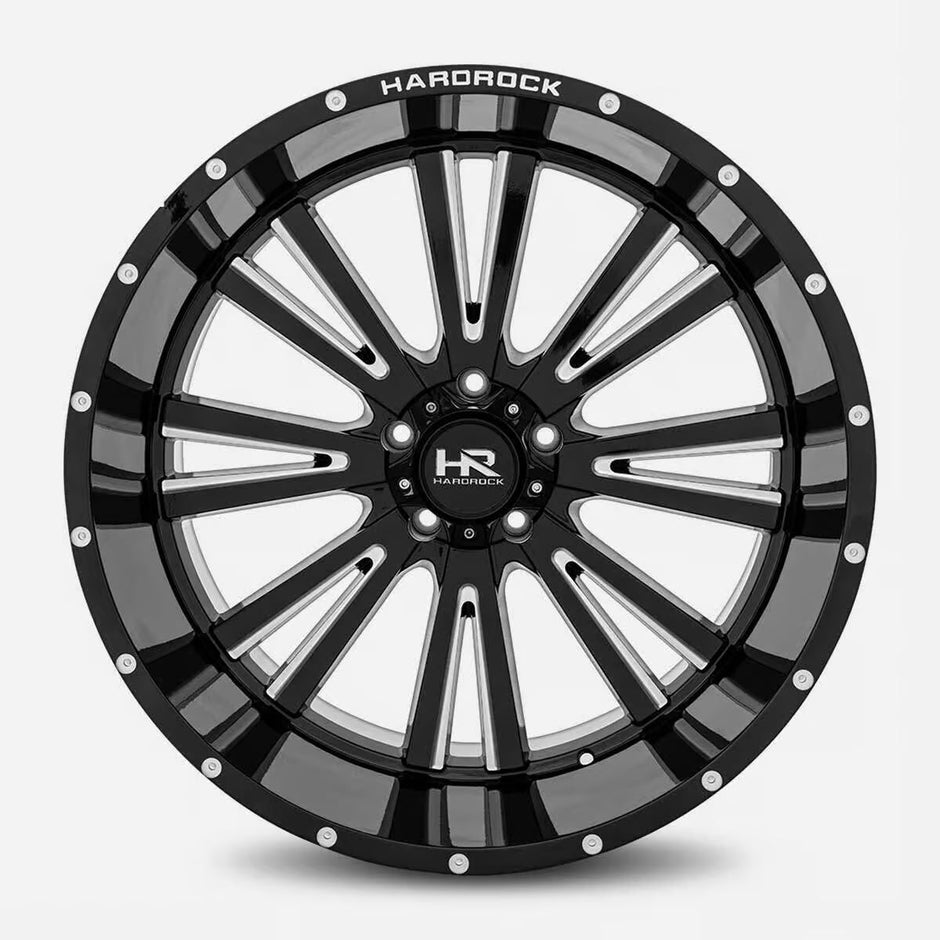 Hardrock Offroad Spine Xposed 22x12 Gloss Black Milled -44mm ET 78.1mm CB 5x127 wheel