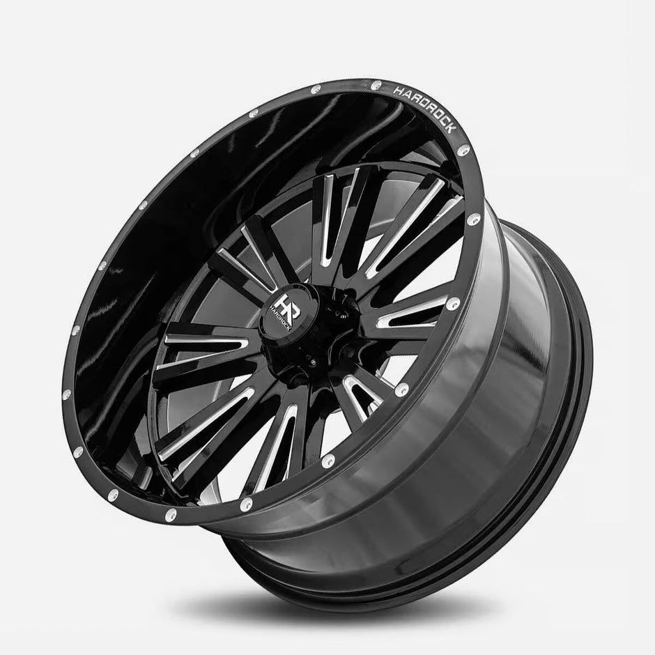 Hardrock Offroad Spine Xposed 24x12 Gloss Black Milled -44mm ET 78.1mm CB 5x127 wheel