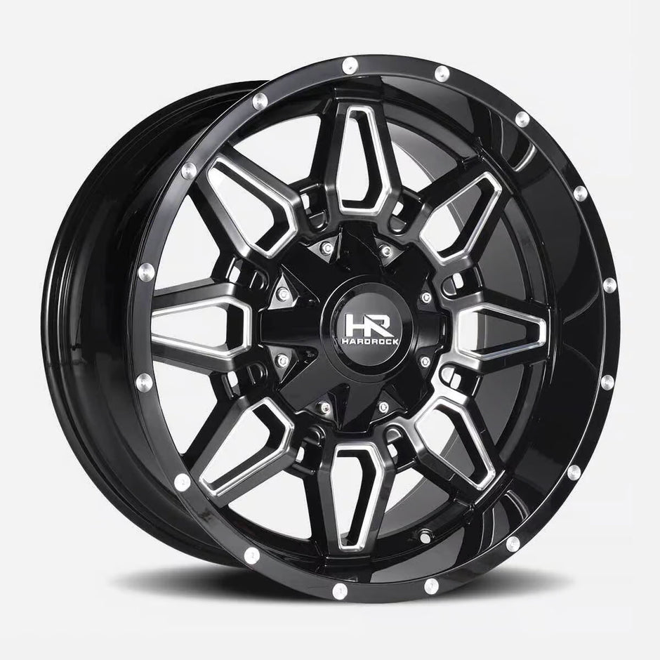 Hardrock Offroad Striker 22x10 Gloss Black Milled -25mm ET 125.2mm CB 8x165.1 wheel