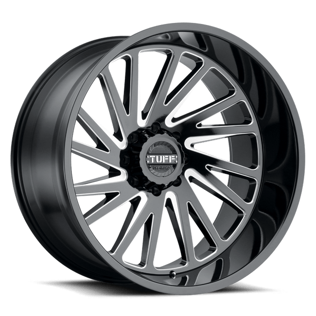 TUFF T2A-Left Wheel 20x12 Gloss Black w/Milled Spokes -45mm ET 87.1mm CB 6x135