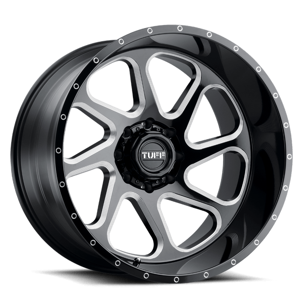 TUFF T2B-Left Wheel 22x12 Gloss Black w/Milled Spokes -45mm ET 125.1mm CB 8x170