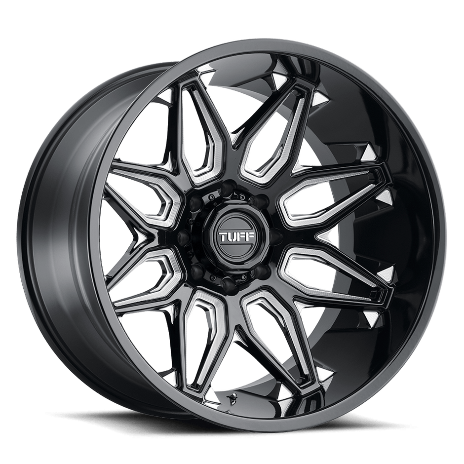 TUFF T3B 26x14 Gloss Black w/Milled Spokes -72mm ET 71.5mm CB 5x127