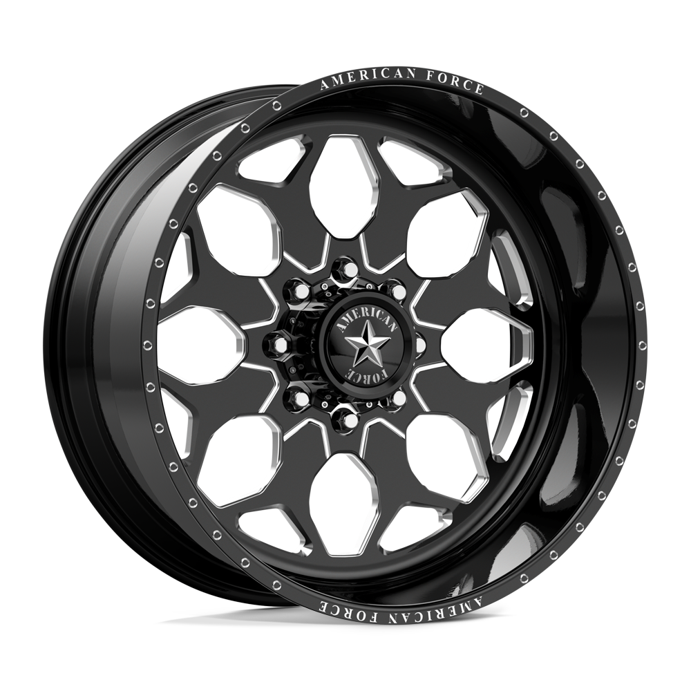 American Force Terra SS forged wheels in gloss black milled finish, three-quarter view