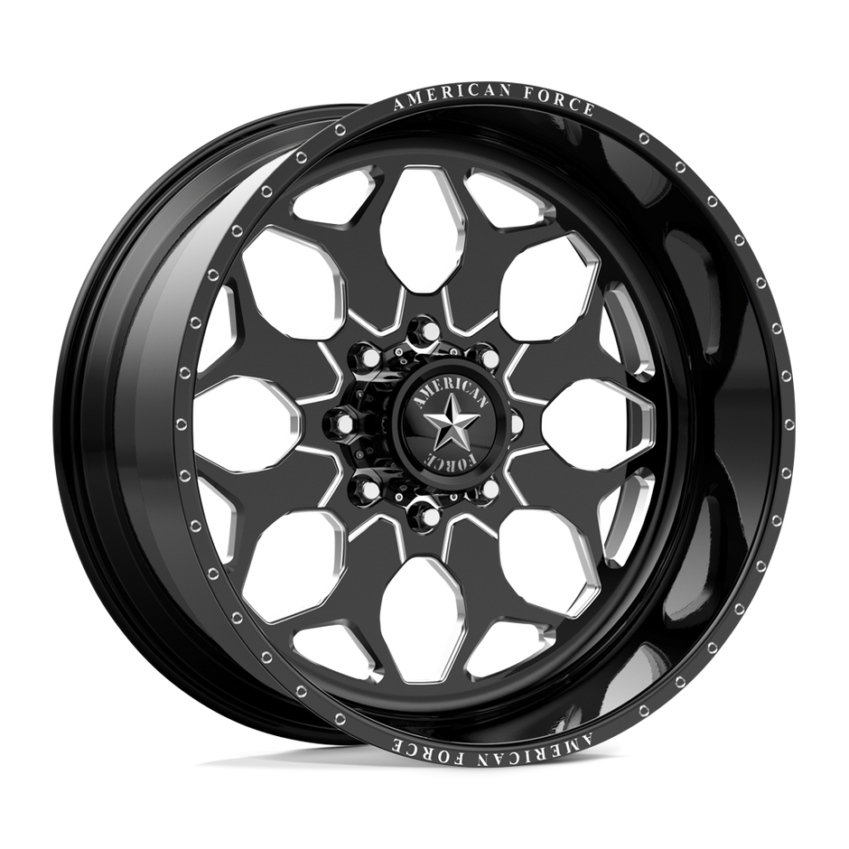 American Force Terra SS forged wheels in gloss black milled finish, three-quarter view