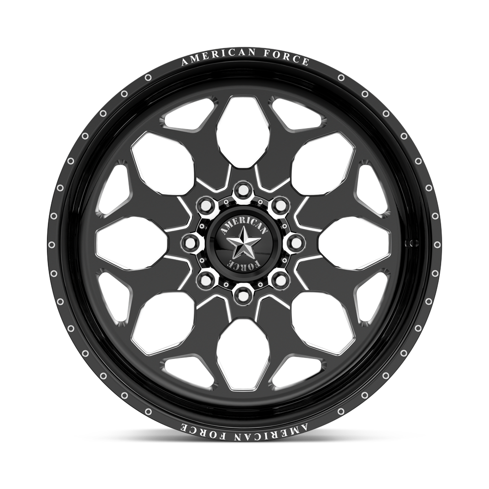 American Force Terra SS forged wheels in gloss black milled finish, face view