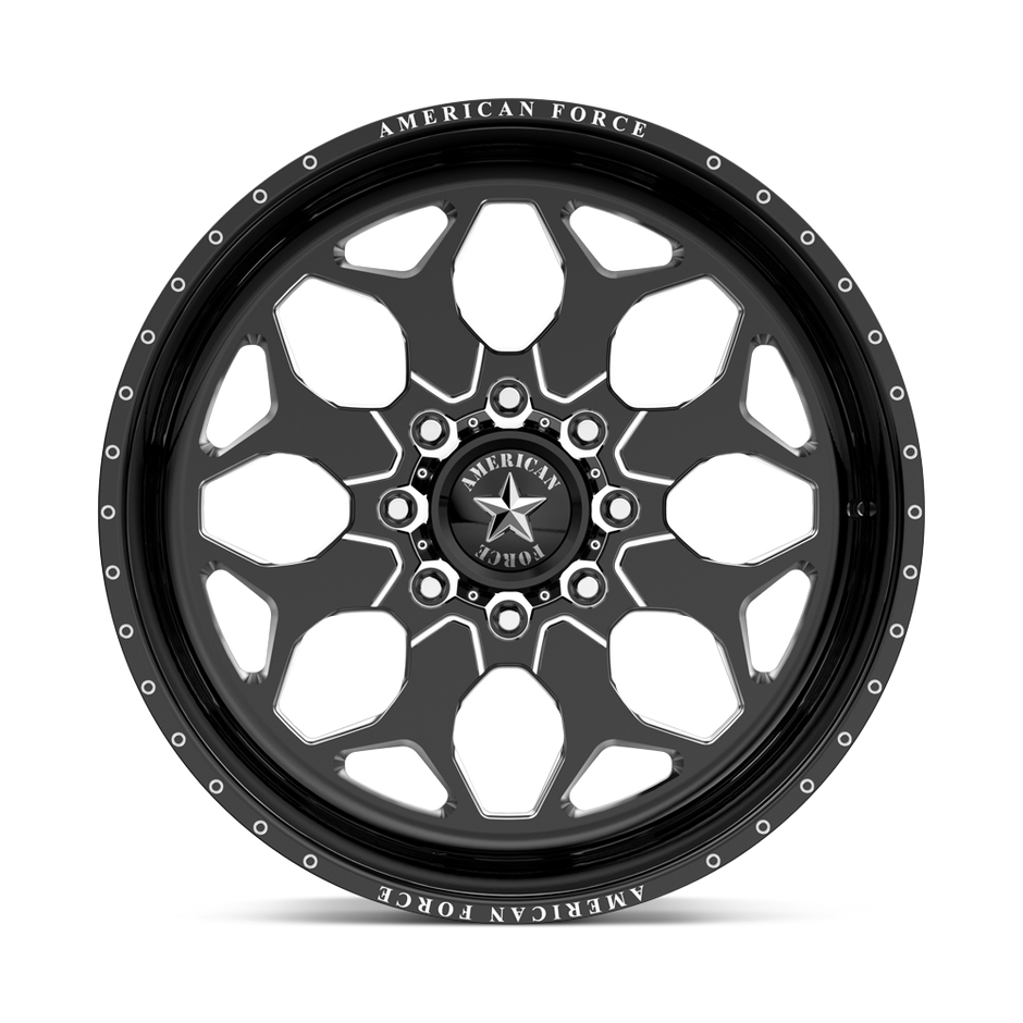 American Force Terra SS forged wheels in gloss black milled finish, face view