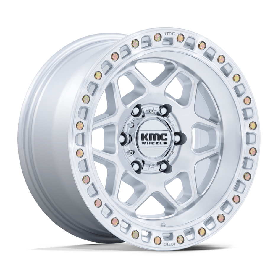 KMC Wheels KM553 Torx 17x8.5 Gloss Silver w/Machined Face 25mm ET 66.06mm CB 6x114.3