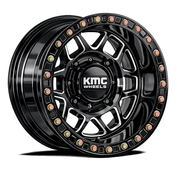 KMC Wheels KS241 Torx Beadlock 15x8 Gloss Black Milled 0mm ET 100.3mm CB 6x139.7