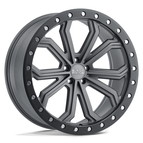 Black Rhino Hard Alloys Trabuco 22x10 Matte Gunmetal w/Black Ring & Silver Bolts 40mm ET 66.56mm CB 5x112