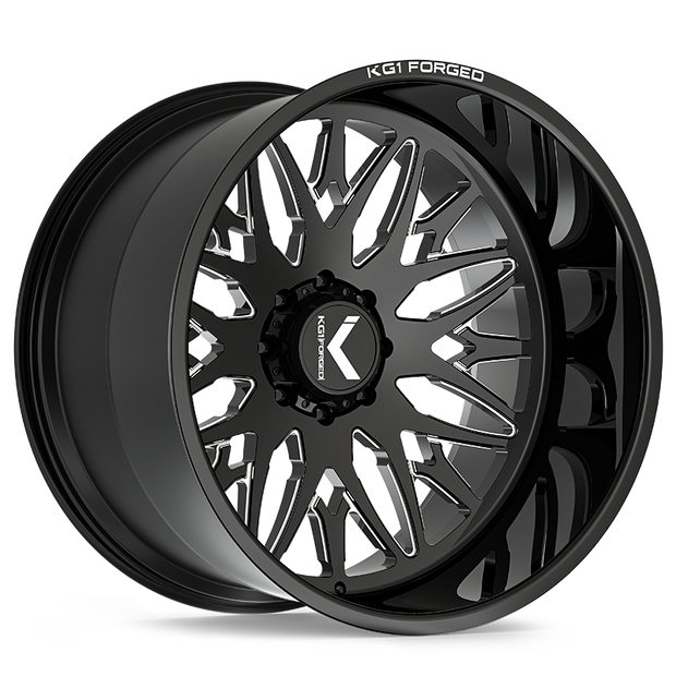 KG1 Forged KC014 Trident 22x14 Gloss Black Milled -76mm ET 122.1mm CB 8x165.1