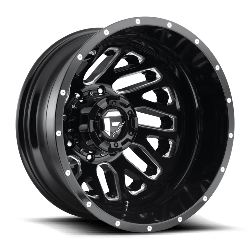 Fuel Wheels D581 Triton Dually-Rear Outer 20x8.25 Gloss Black Milled -240mm ET 121.5mm CB 8x165.1