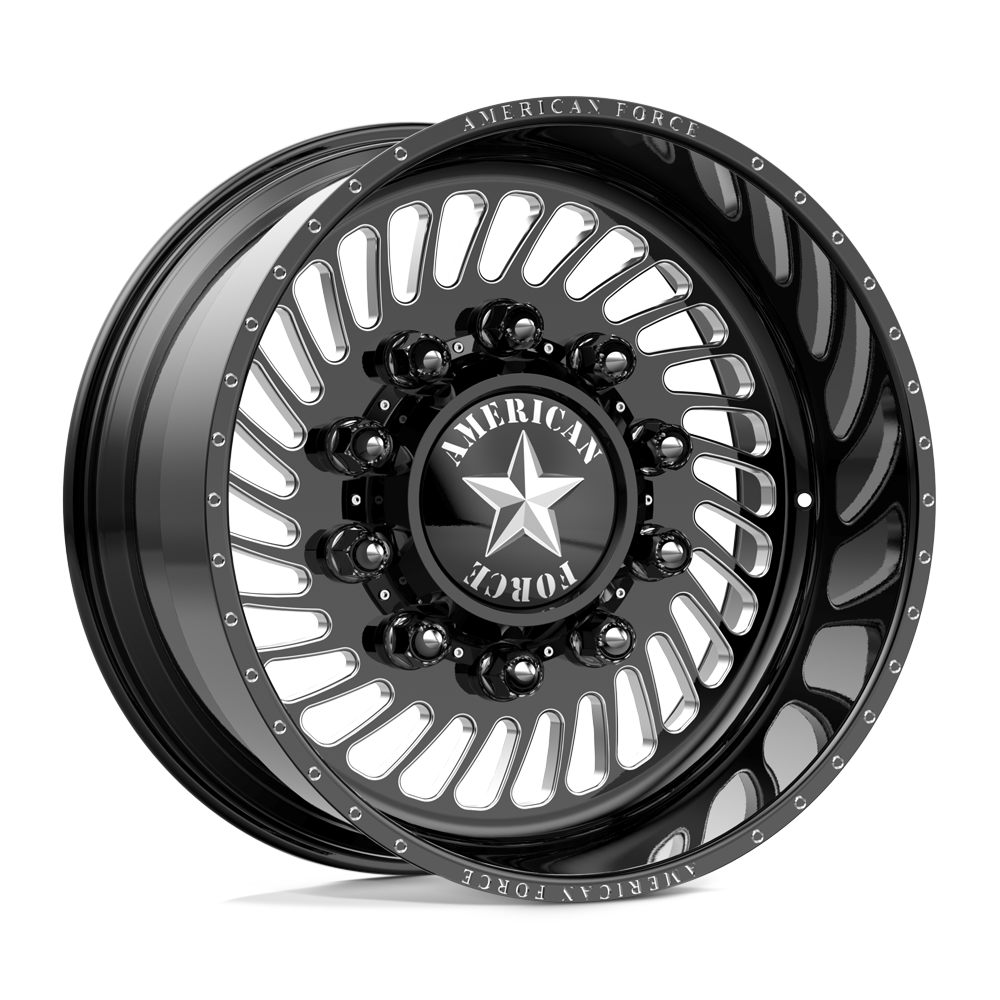 American Force Vader SD forged wheels in gloss black milled finish, three-quarter view