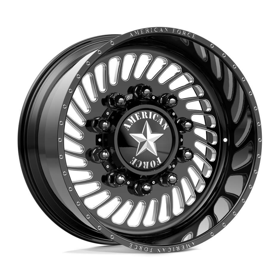 American Force Vader SD forged wheels in gloss black milled finish, three-quarter view