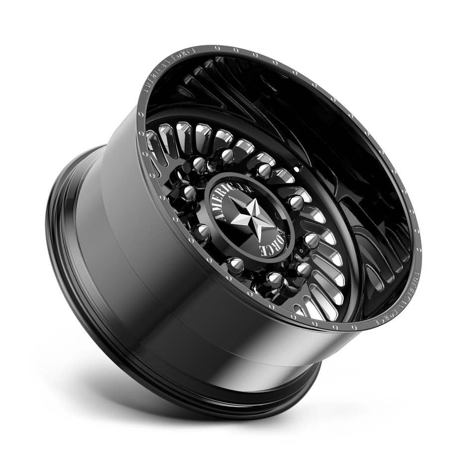 American Force Vader SD forged wheels in gloss black milled finish, side profile view