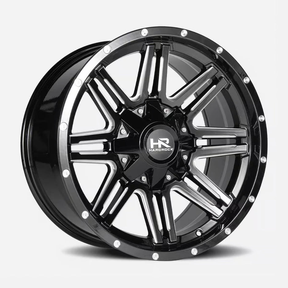 Hardrock Offroad Warrior 22x10 Gloss Black Milled -25mm ET 125.2mm CB 8x165.1 wheel