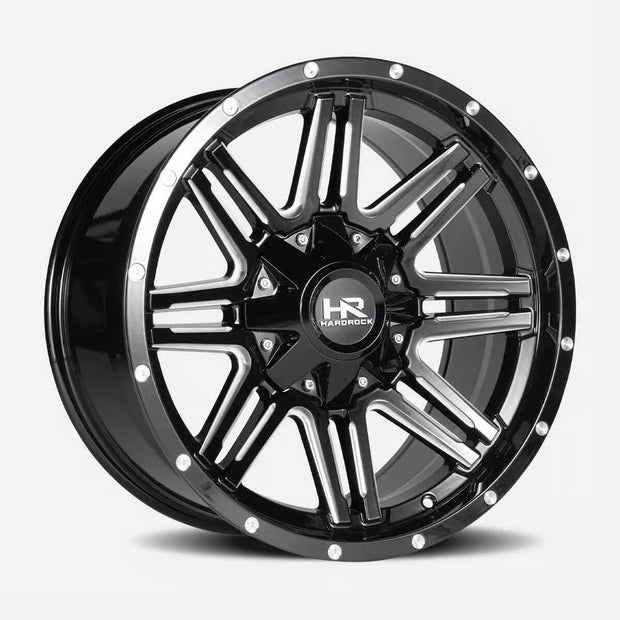 Hardrock Offroad Warrior 22x10 Gloss Black Milled -25mm ET 125.2mm CB 8x165.1 wheel