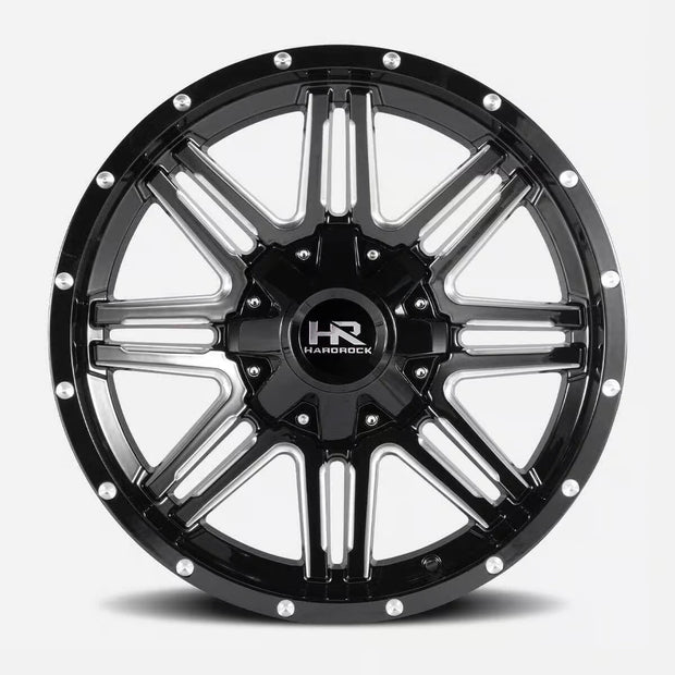 Hardrock Offroad Warrior 22x10 Gloss Black Milled -25mm ET 125.2mm CB 8x170 wheel