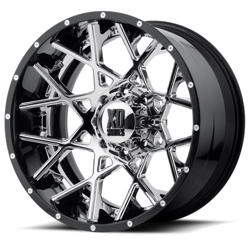 XD Wheels XD203 Chopstix 22x10 Chrome Center w/Gloss Black Milled Lip -18mm ET 87.1mm CB 6x135 wheel