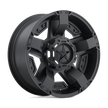 Black alloy wheel with star design on a white background