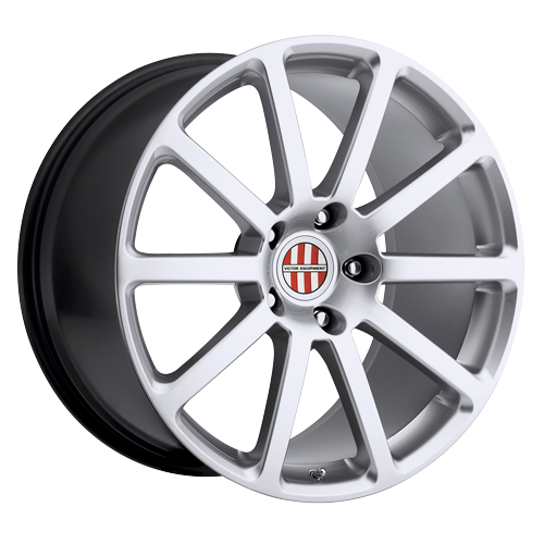 Car wheel rim with a brand logo on a white background