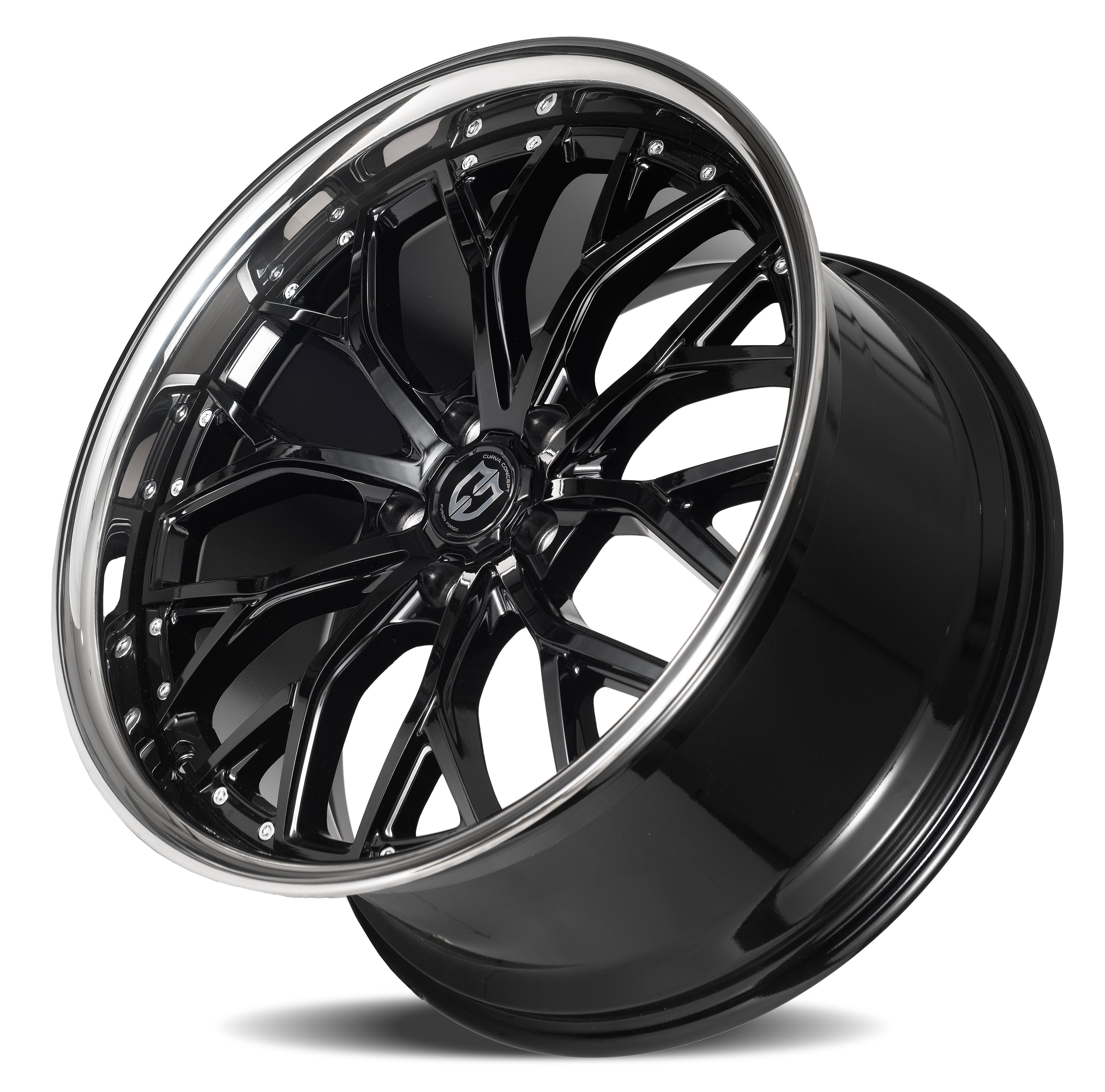 Curva CFF76 20x9 Gloss Black Machined Face Dark Tint Stainless Lip wheel