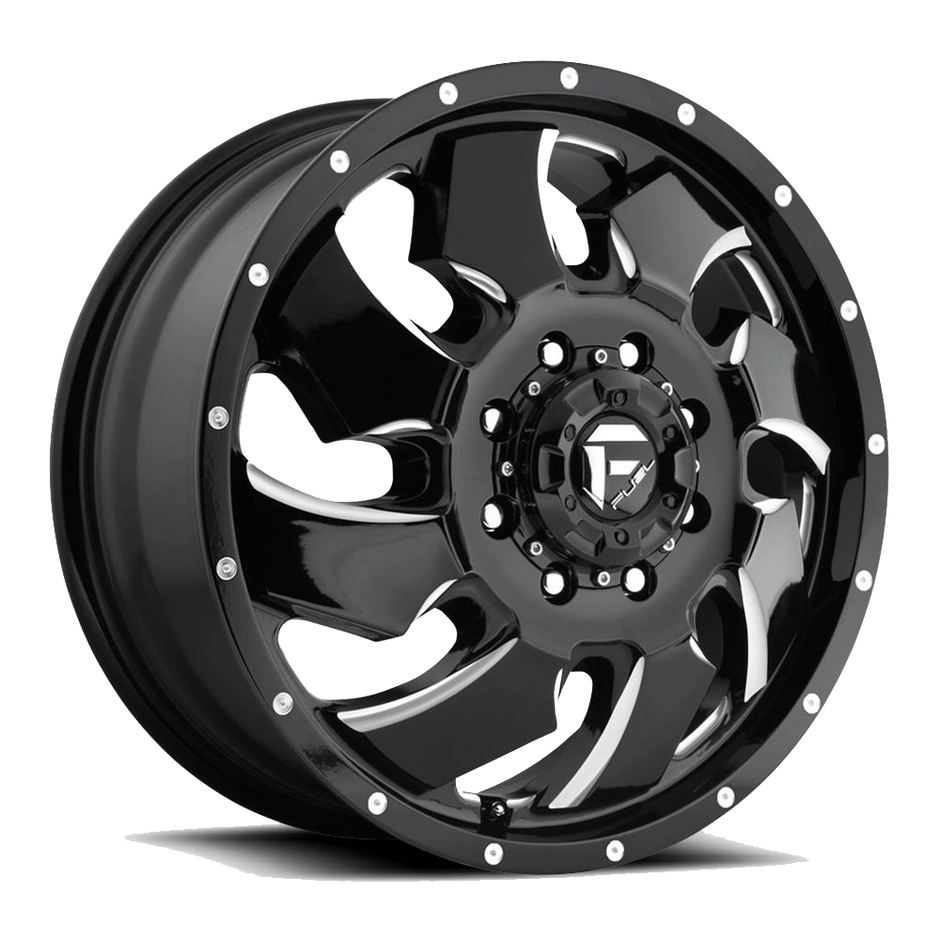Fuel Wheels D574 Cleaver Dually-Rear Outer 20x8.25 Gloss Black Milled -221mm ET 154.3mm CB 8x210