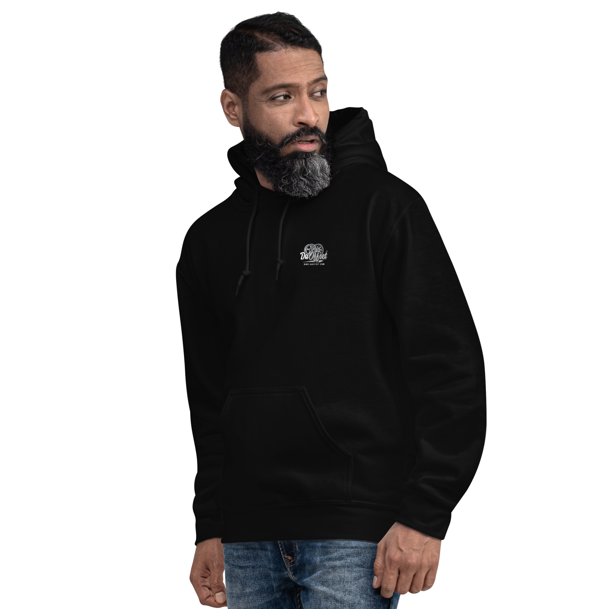 Da Offset unisex heavy blend hoodie in black, three-quarter front-left view