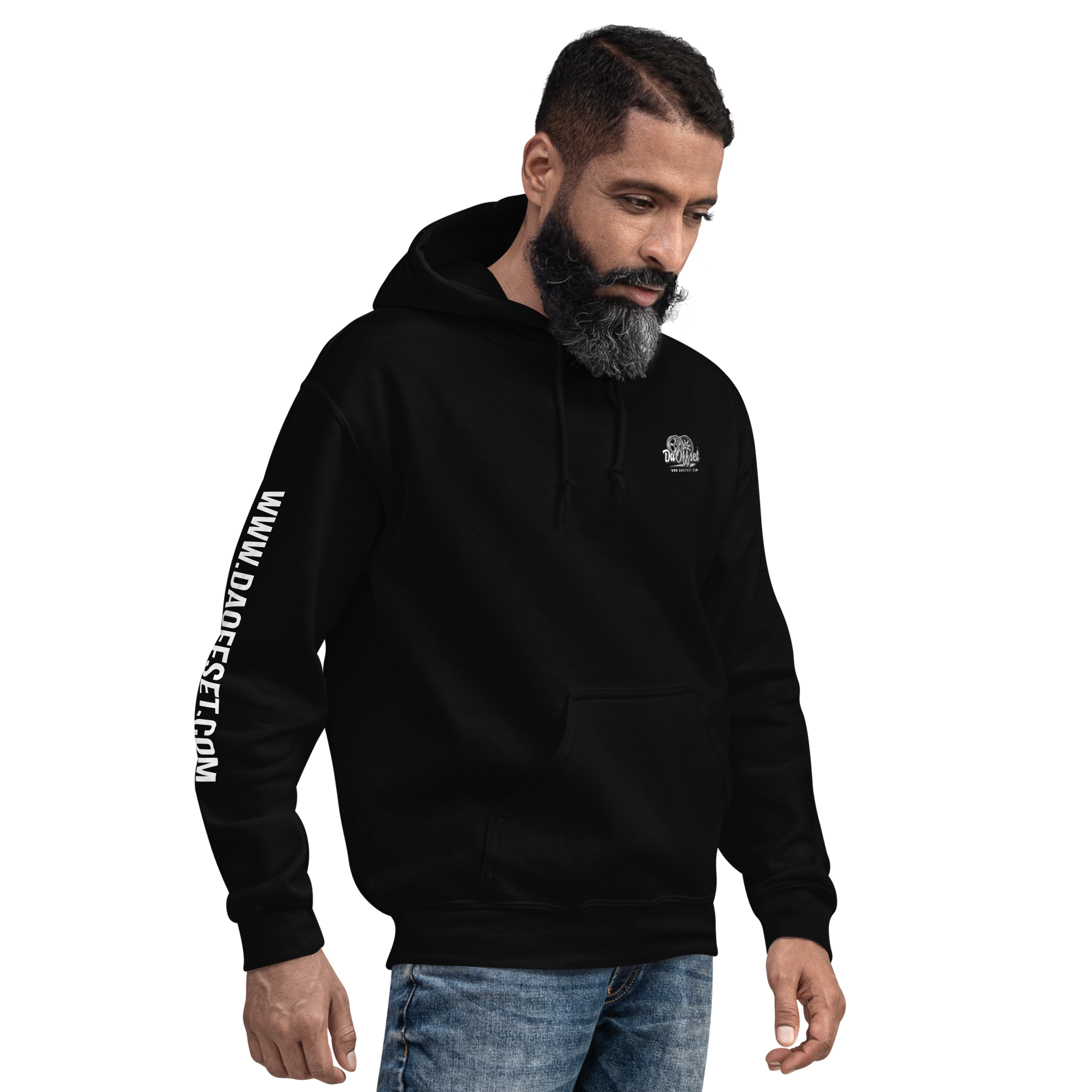 Da Offset unisex heavy blend hoodie in black, three-quarter front-right view