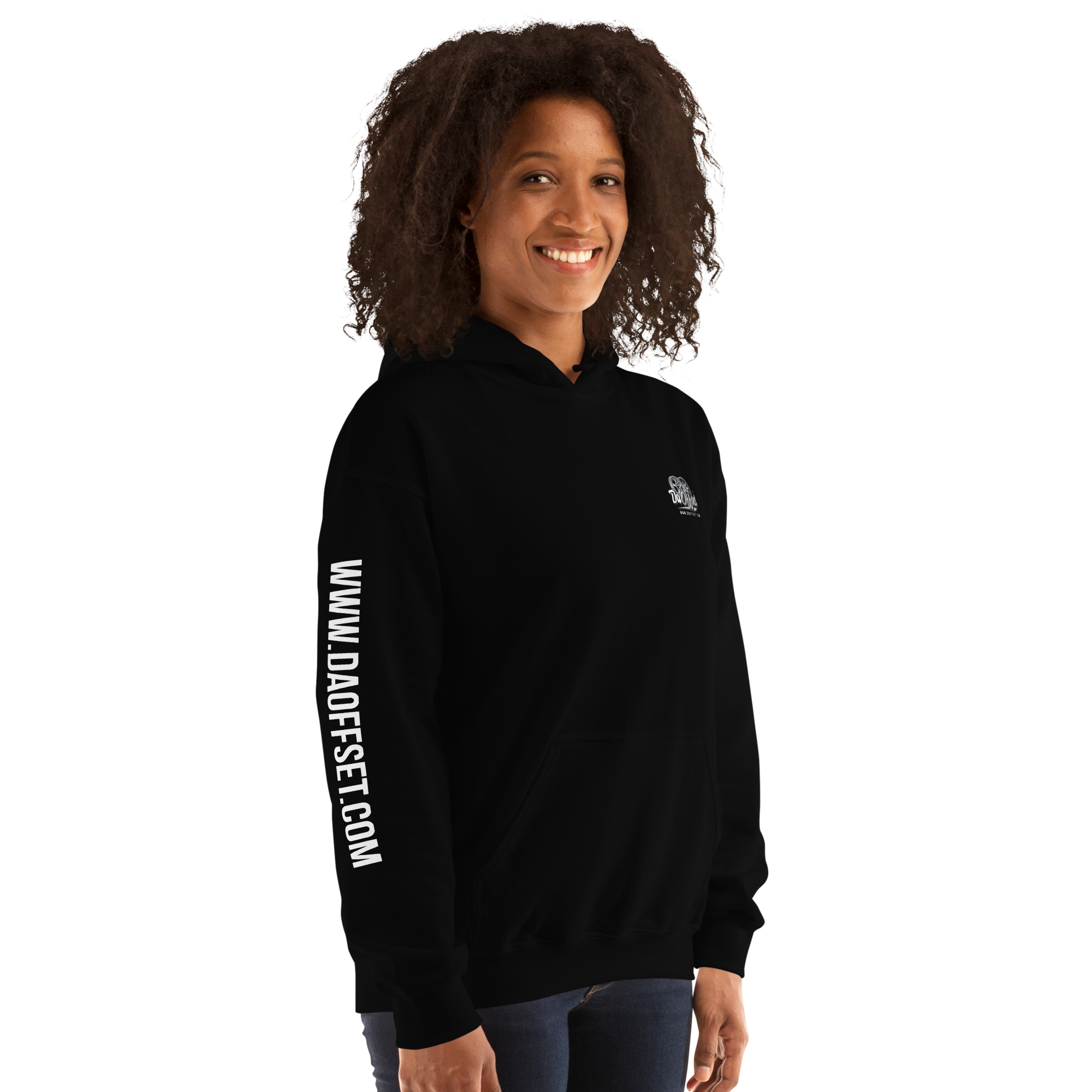 Da Offset unisex heavy blend hoodie in black, three-quarter front-right view