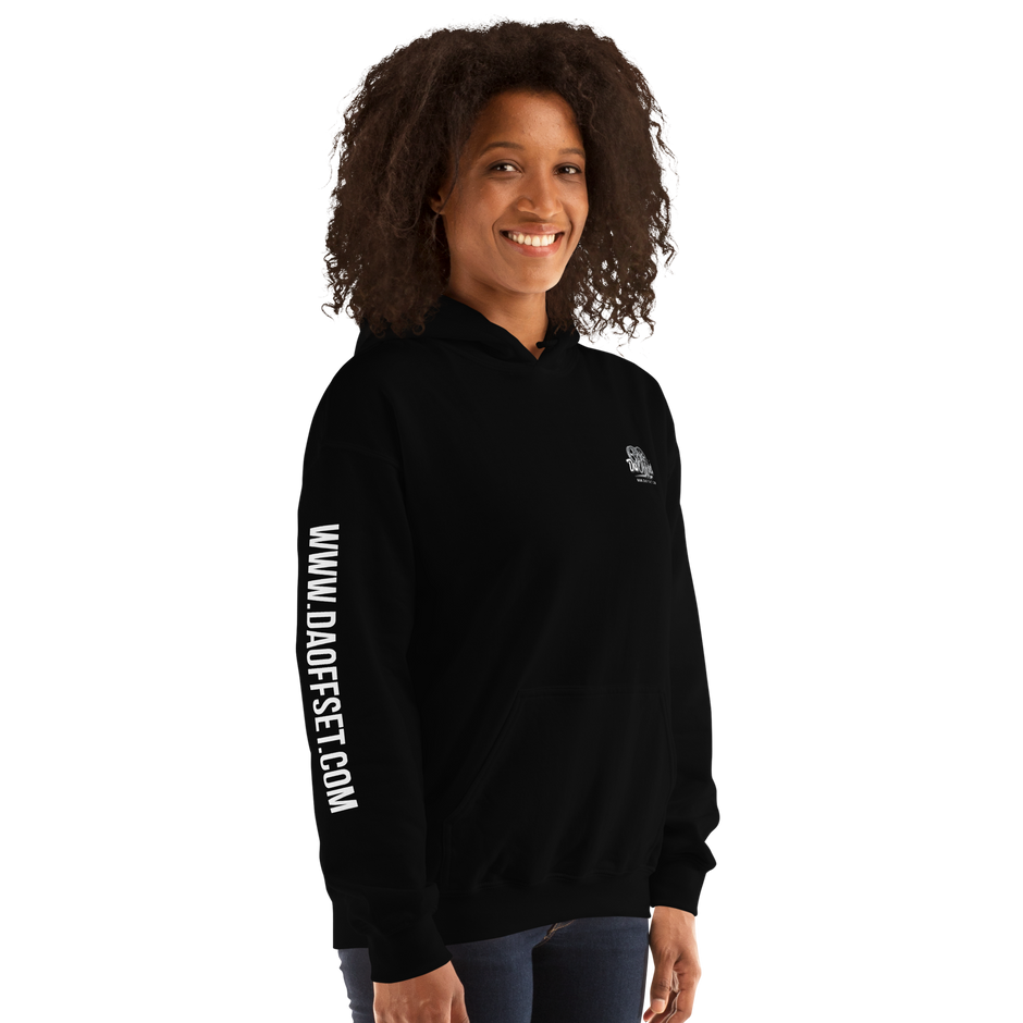 Da Offset unisex heavy blend hoodie in black, three-quarter front-right view