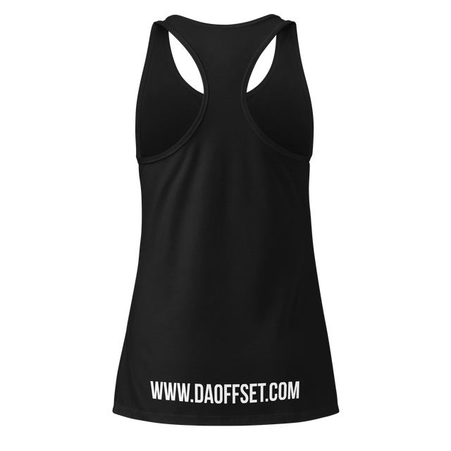 Da Offset women's racerback tank top in black, back view
