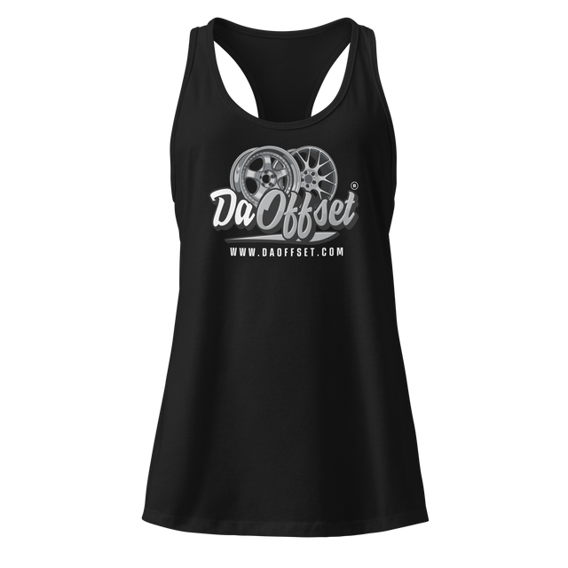 Da Offset women's racerback tank top in black, front view
